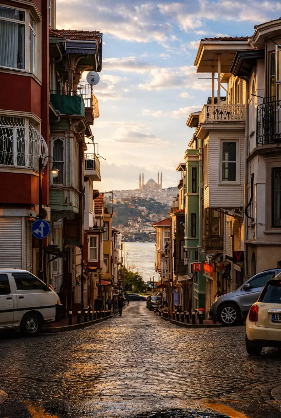Tarihi evleri ve Arnavut kaldırımıyla bir İstanbul sokağı