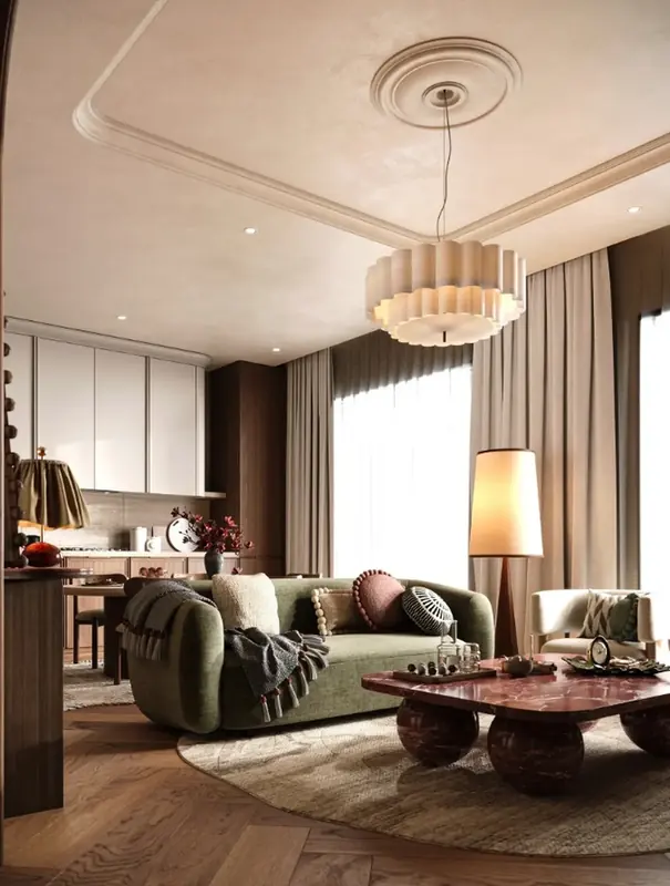 Uskumruköy Villa projesi, mutfak ve salon — görsel 18